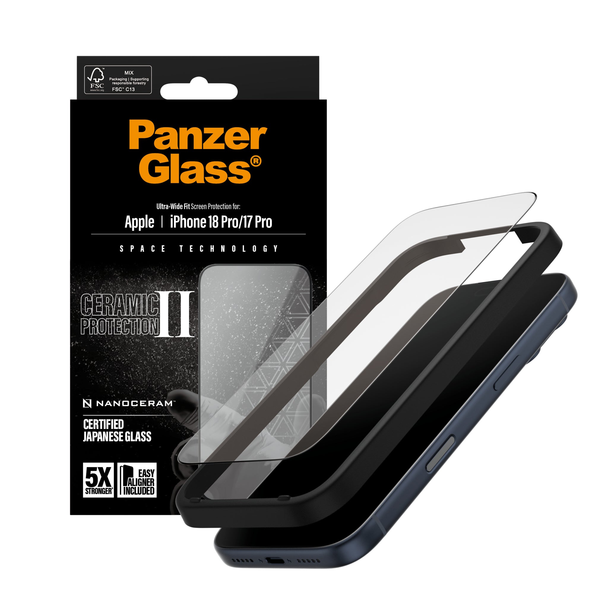 PanzerGlass® Ceramic II Displayschutz iPhone 18 Pro | 17 Pro | Ultra-Wide Fit m. EasyAligner